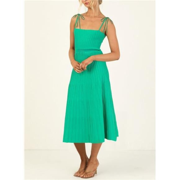 Women's Ribbed Knit Summer Maxi Dress – Tie Straps, Square Neck, Party-Ready - Picture 3 of 7